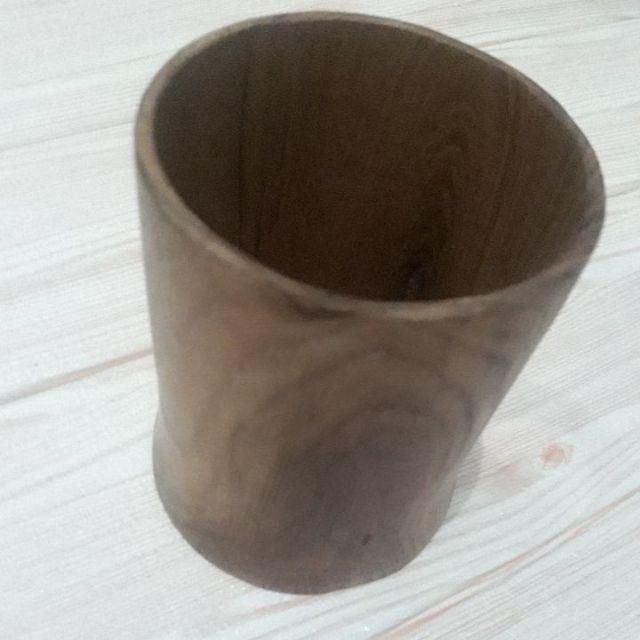 Naruna Cangkir Kayu Jati Asli Dengan Handle Bisa Grafir Satuan