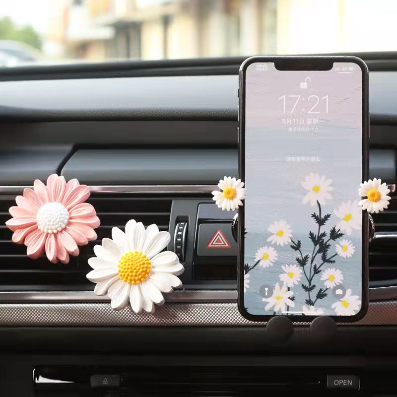 Holder Handphone / Navigasi Model Snap on Motif Bunga Daisy Untuk Ventilasi Ac Mobil