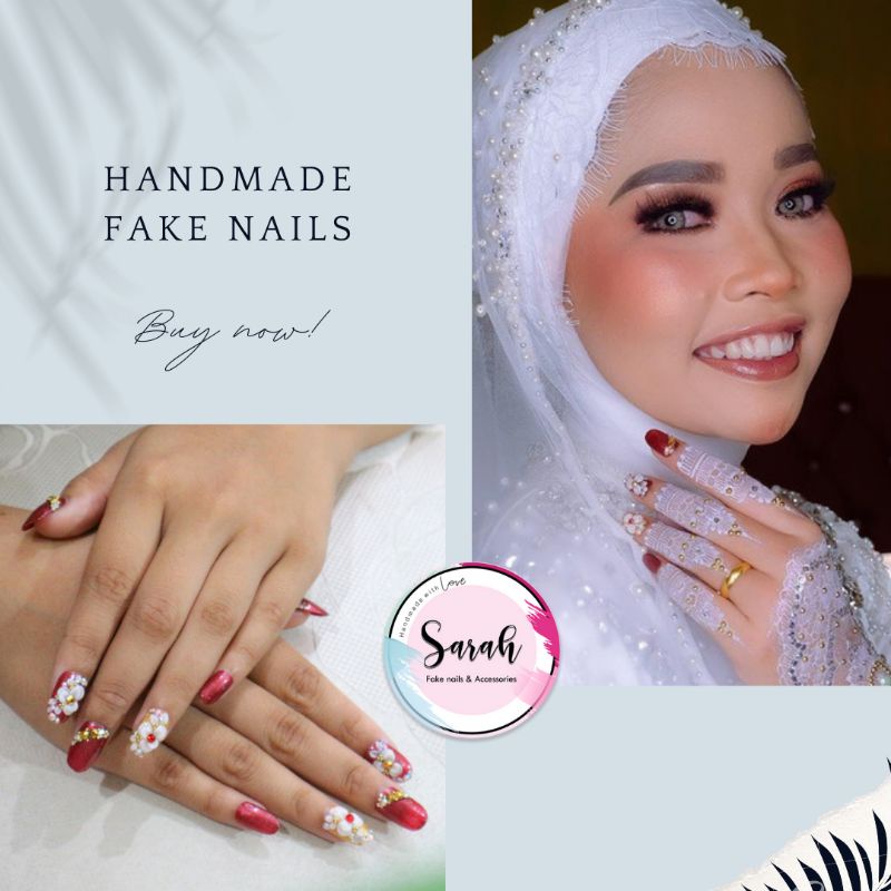 KUKU PALSU WEDDING, KUKU PALSU LAMARAN, KUKU PALSU 3D, KUKU PALSU PREMIUM, FAKE NAIL, NAIL ART, Press On Nails maron mix gold