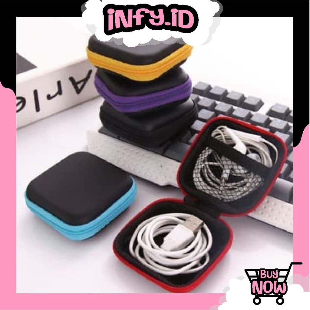 INFY - Travel Pouch Dompet Persegi Case Organizer Tempat Headset Koin Kunci Kotak Penyimpanan Charger Mini D014