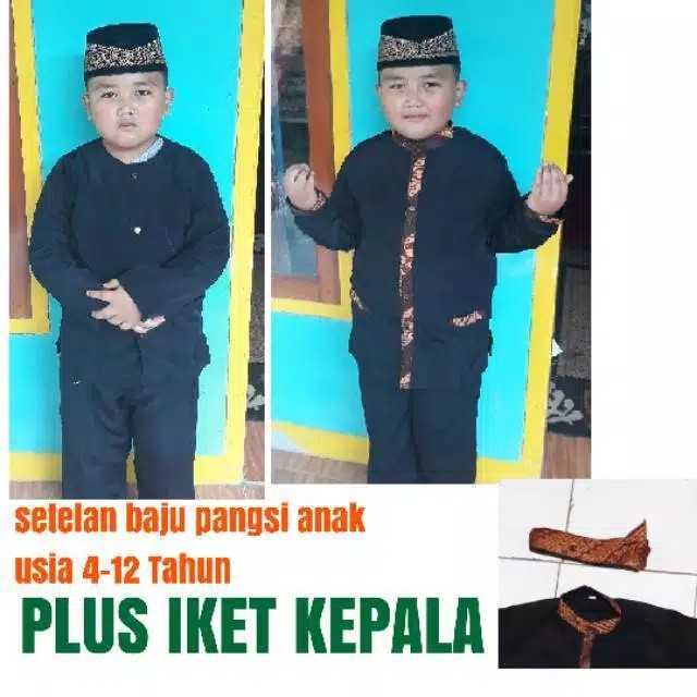 Setelan Baju Pangsi Anak Polos Dan Motif Batik Tk Dan Sd Plus Iket Kepala Untuk Anak 3-12 Tahun