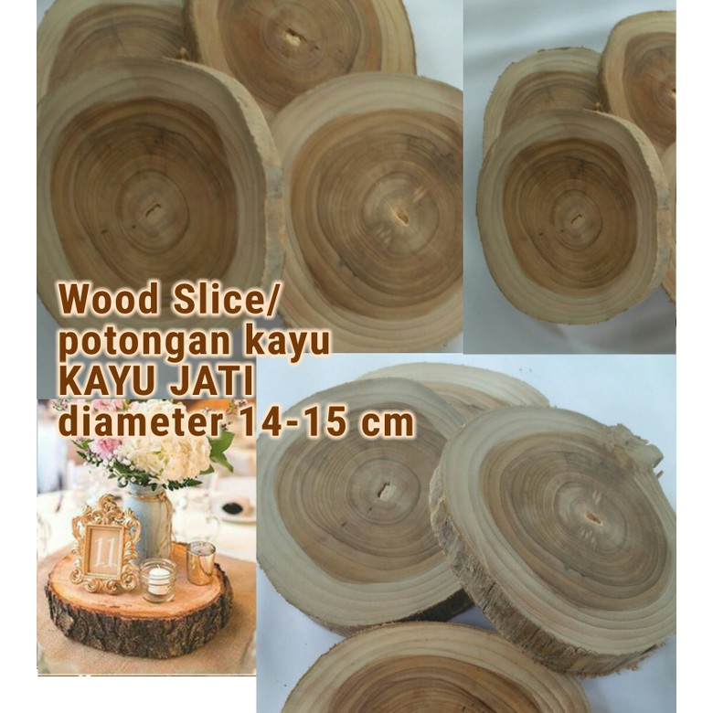 Potongan kayu Jati diameter 14-15 cm wood slice dekorasi bahan craft