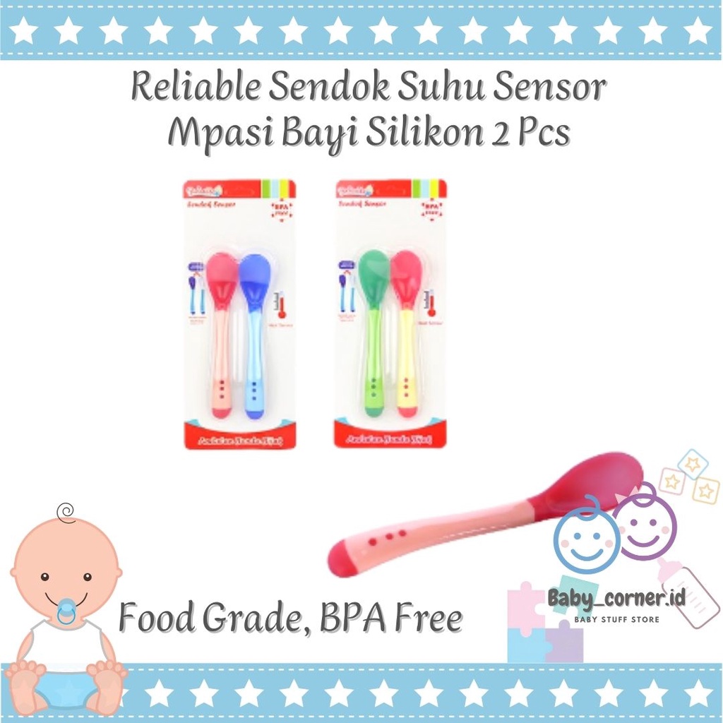 sendok sensor suhu mpasi bayi silikon silicone isi 2 | BPAFREE | RELIABLE | set sendok garpu makan bayi antisedak gagang pendek