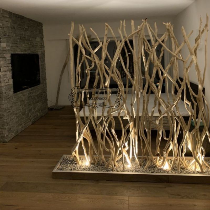 sekat ruangan minimalis dari akar kayu aesthetic Scandinavian modern