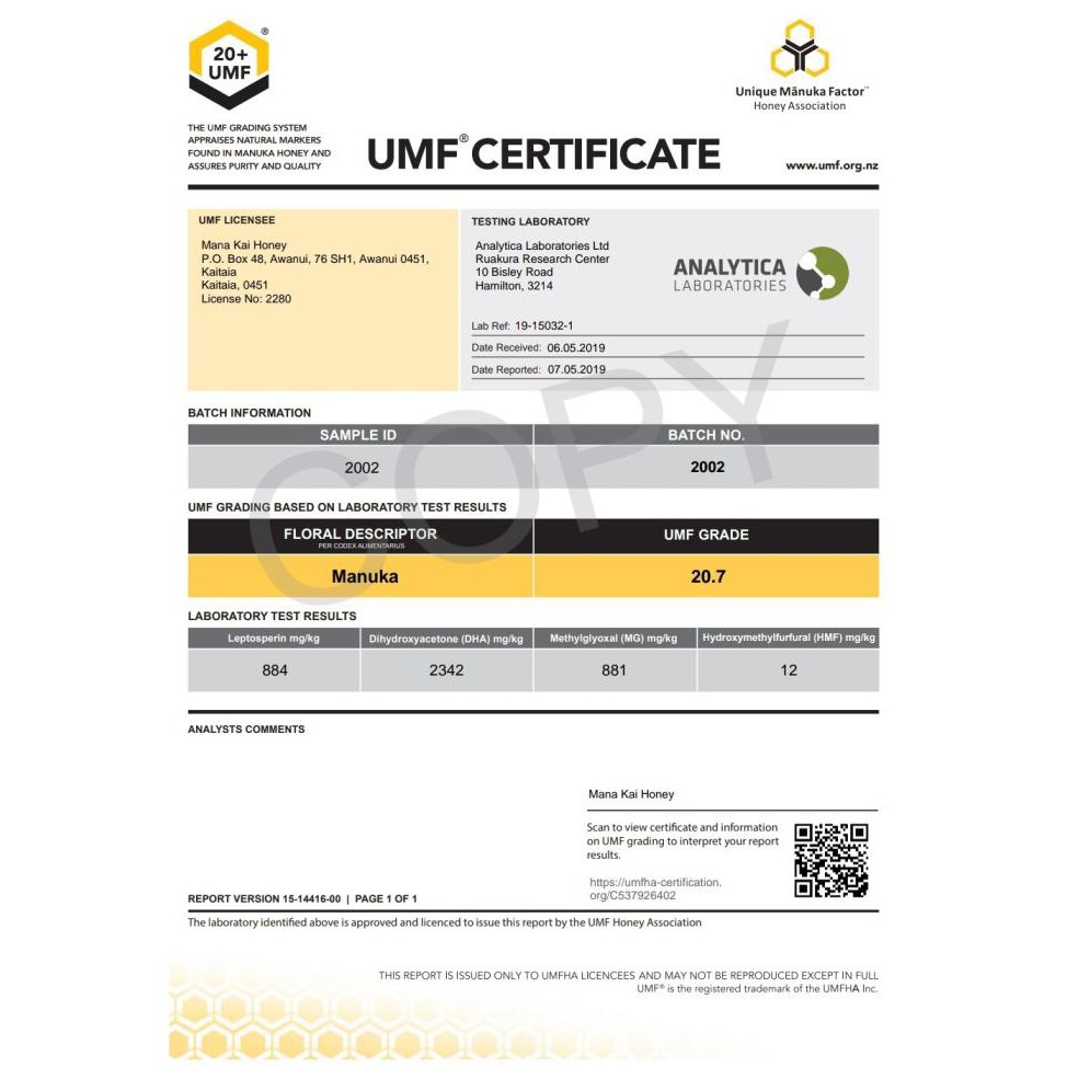 

MANA KAI MADU MANUKA HONEY UMF 20+ 250G CERTIFIED MADU NEW ZEALAND