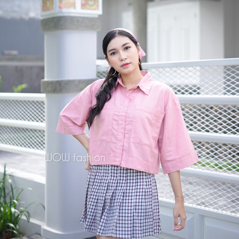 HANIN KEMEJA CROP LINEN PREMIUM WANITA