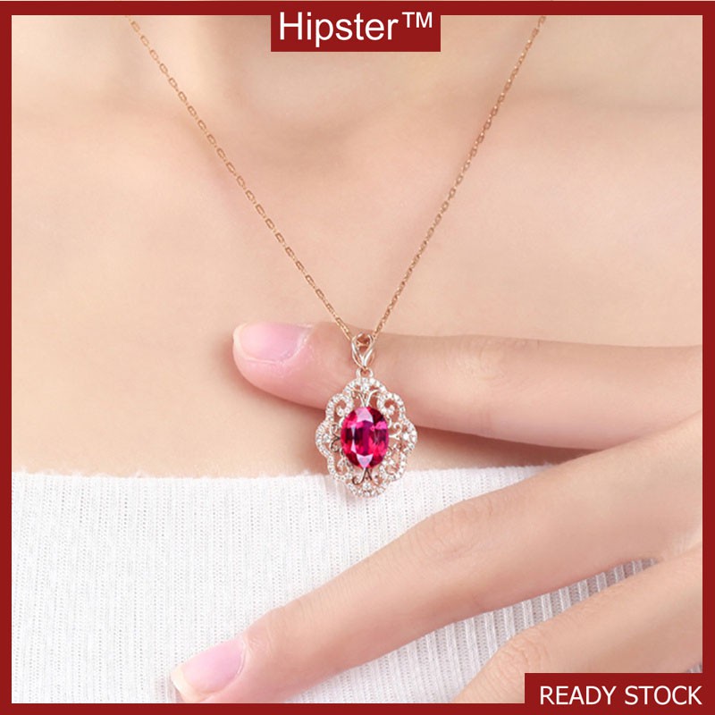 New Graceful and Fashionable Rose Gold Natural Ruby Pendant Inlaid with Diamond Necklace