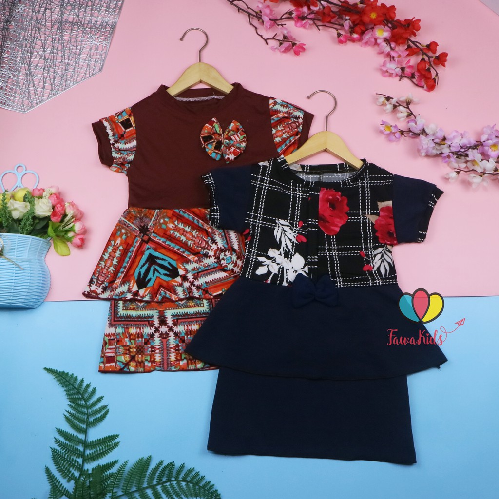 Dress Viona Lengan 3-4 Tahun / Dres Anak Perempuan Motif Lengan Pendek Baju Fashion Kids Pesta Adem