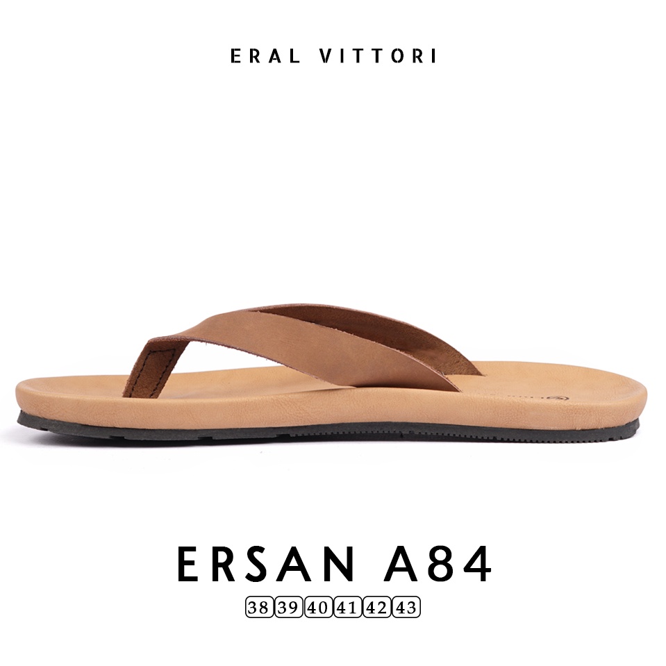 Eral Vittori  - Ersan A84 Sandal Jepit Kulit Harian Santai Pria TAN