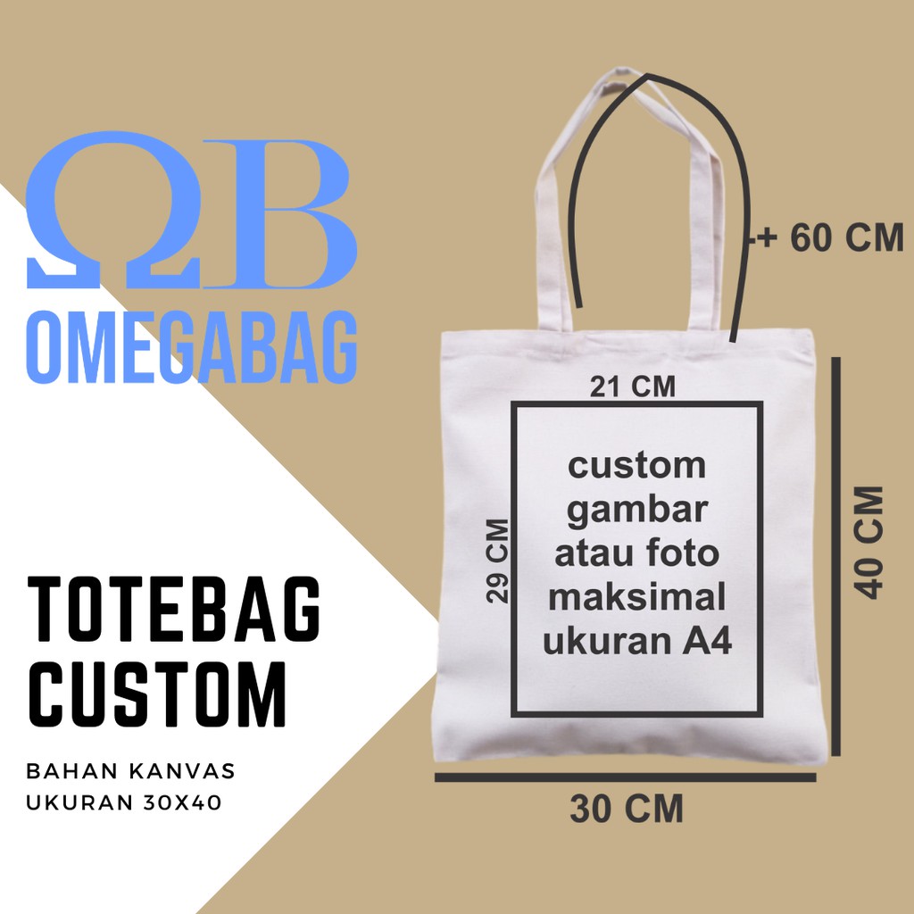 Totebag Custom Kanvas Tote Bag Wanita Resleting 30x40