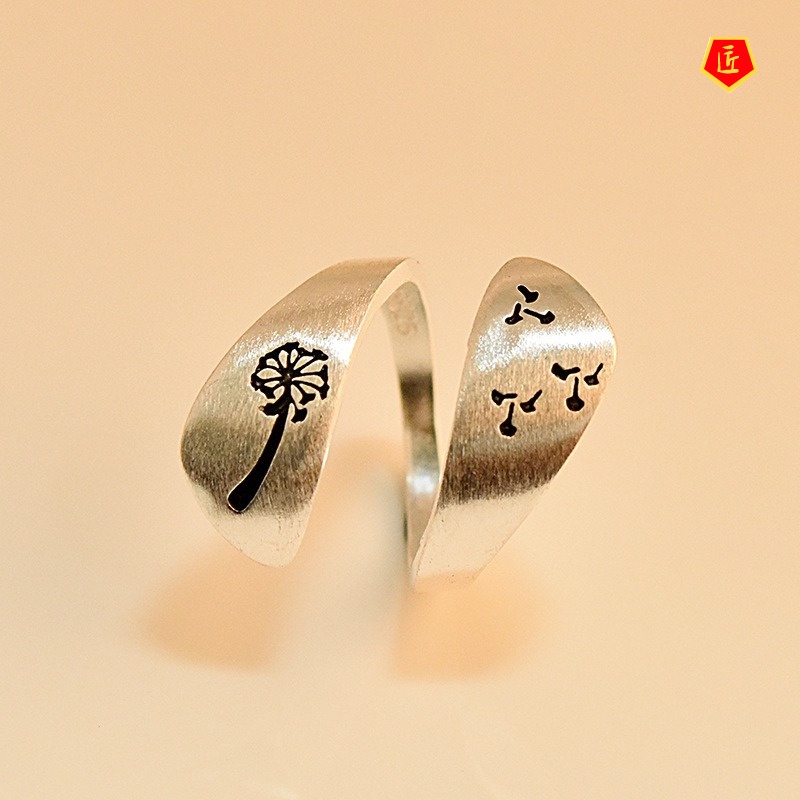 [Ready Stock]Creative Personality S925 Silver Dandelion Seed Spiral Ring