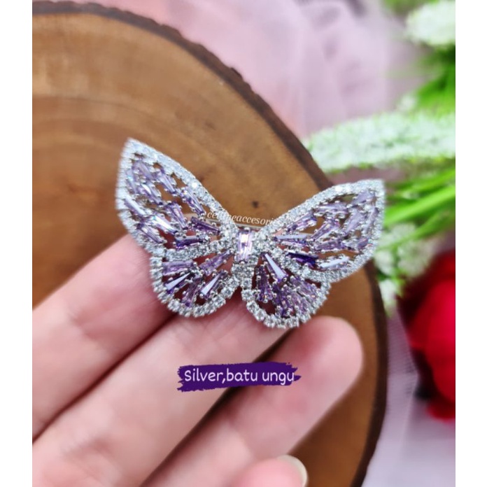 BROS KUPUKUPU | BROS SWAROSKI KUPU KUPU | BROS HIJAB | BROS JILBAB | BROS ZIRCON | BROS DAGU-Silver-Batu Ungu
