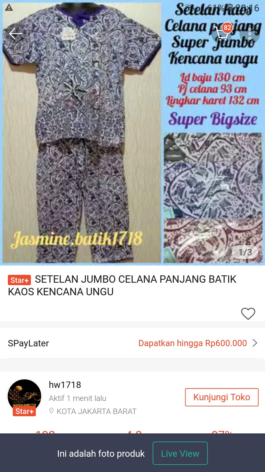 Setelan Jumbo Celana Panjang Batik Kaos Kencana Ungu