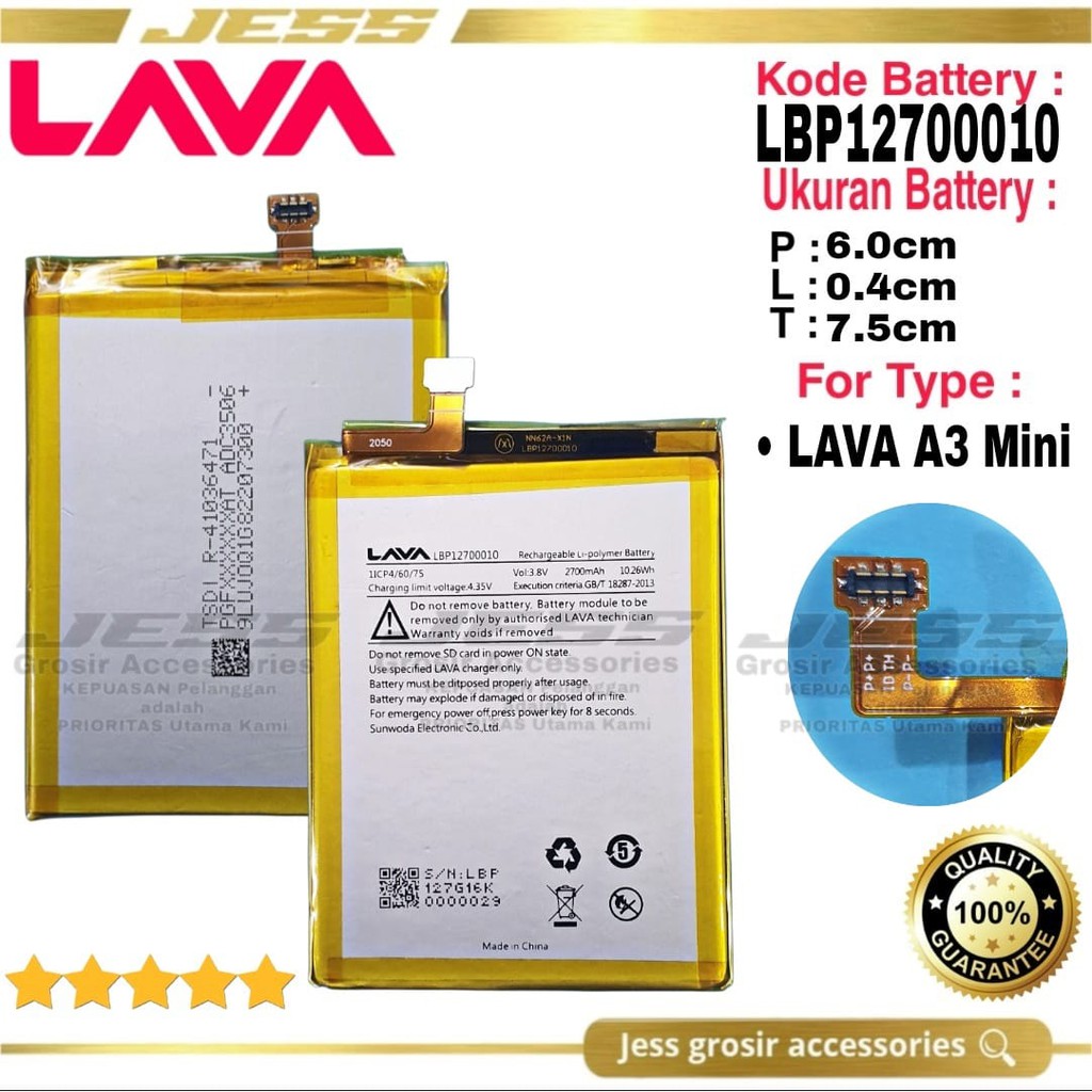 Baterai Original LAVA A3 Mini Batre Original Kode Battery LBP12700010 ( 1/CP4/60/75 )