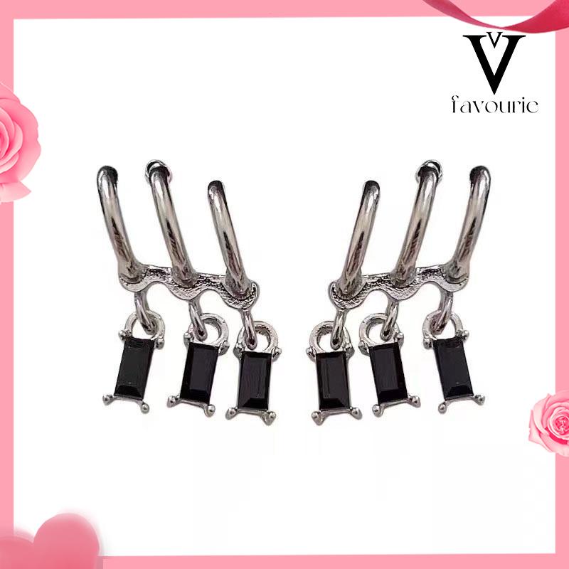 [COD]Anting Pejantan Zirkon Gelap Wanita Manis Keren Gaya Niche Design Personality Earrings-FA
