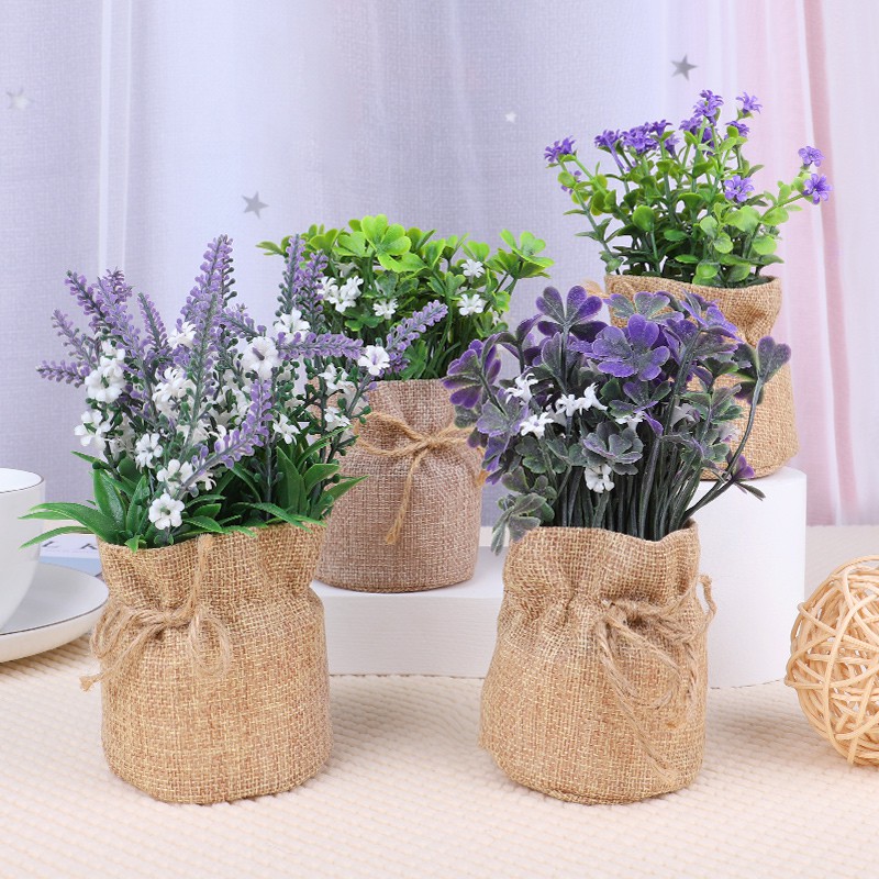 

Ecentio Plastik Bunga Hias Tanaman hias mini dengan pot goni Bunga decorsi