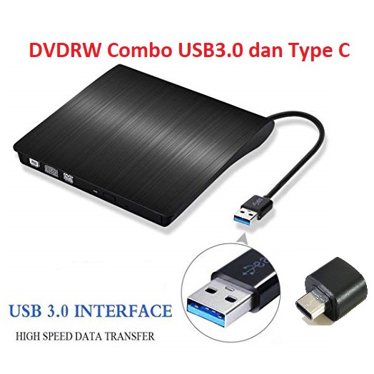 DVDRW External DVD Portable USB 3.0 dan Type C Read and Write USB Type C