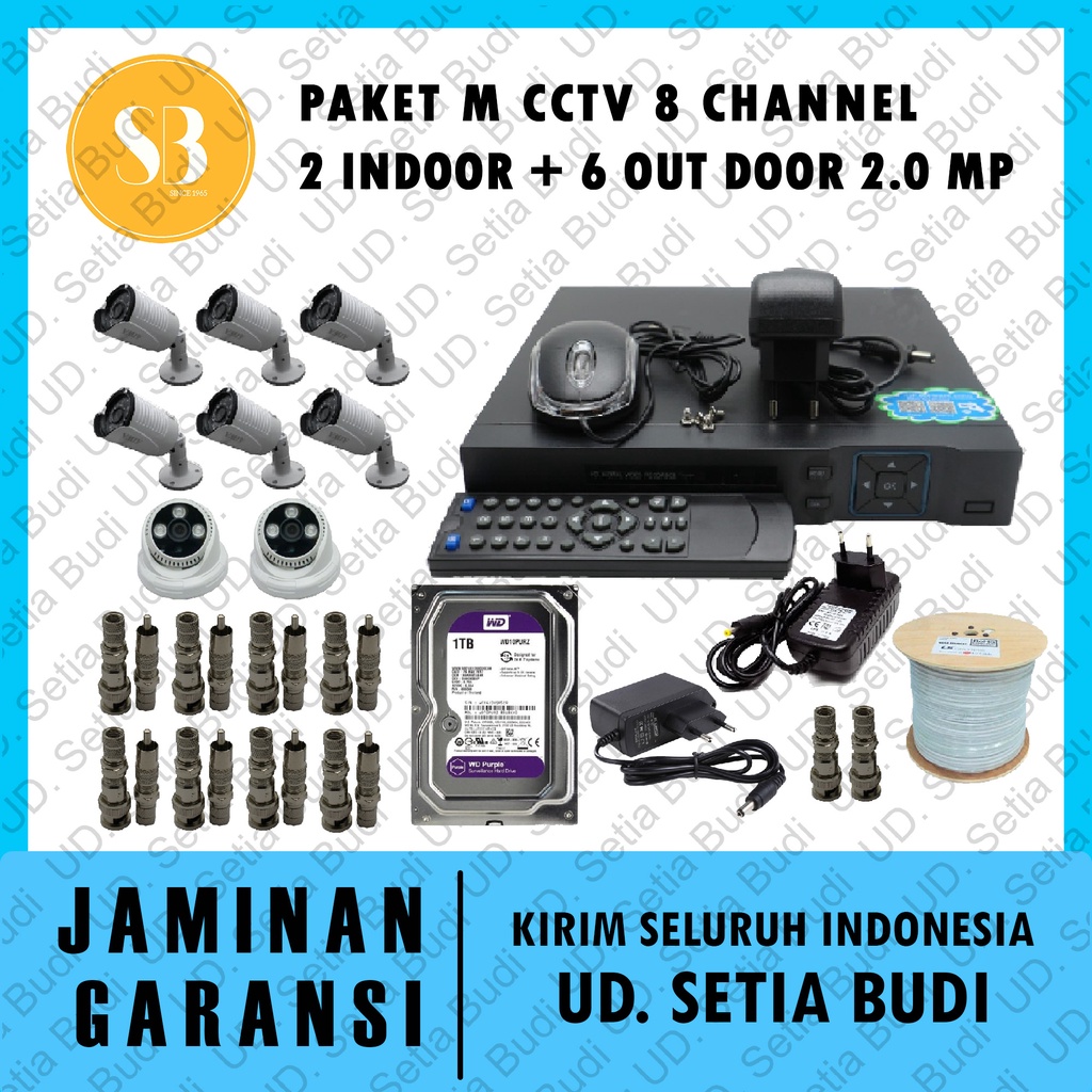 Paket M CCTV 8 Channel: 2 Indoor + 6 out door 2.0 MP