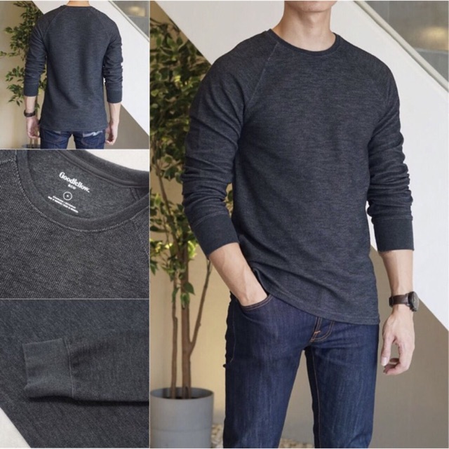 Goodfellow Crewneck Textured Sweatshirt Dark Grey Original Kaos Waffle