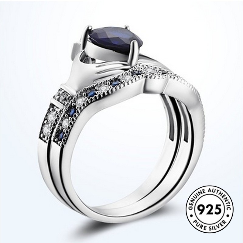 Cincin Desain Mahkota Aksen Berlian Bahan S925 Silver Double Layer