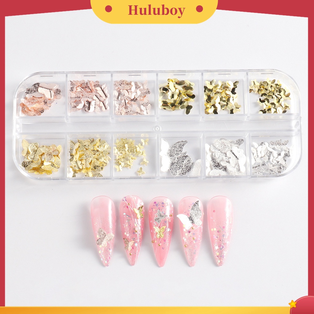 Huluboy Huluboy♡ 1 Kotak Ornamen Kupu-Kupu 3D Bahan Metal Tahan Karat Untuk Dekorasi Nail Art