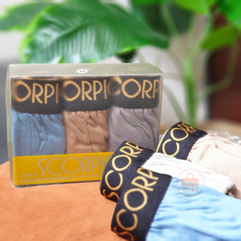 (3 Pcs) Celana Dalam Pria Scorpio Karet Boxer S, M, L, XL Underwear Man Scorpio Two Tone Boxer CD 03TT