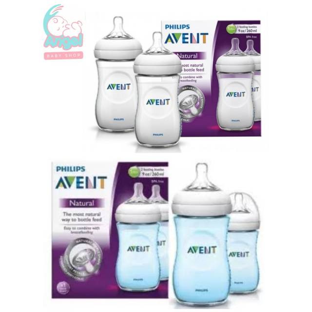 Avent botol natural SCF695 260 ml isi 2 pcs putih dan biru