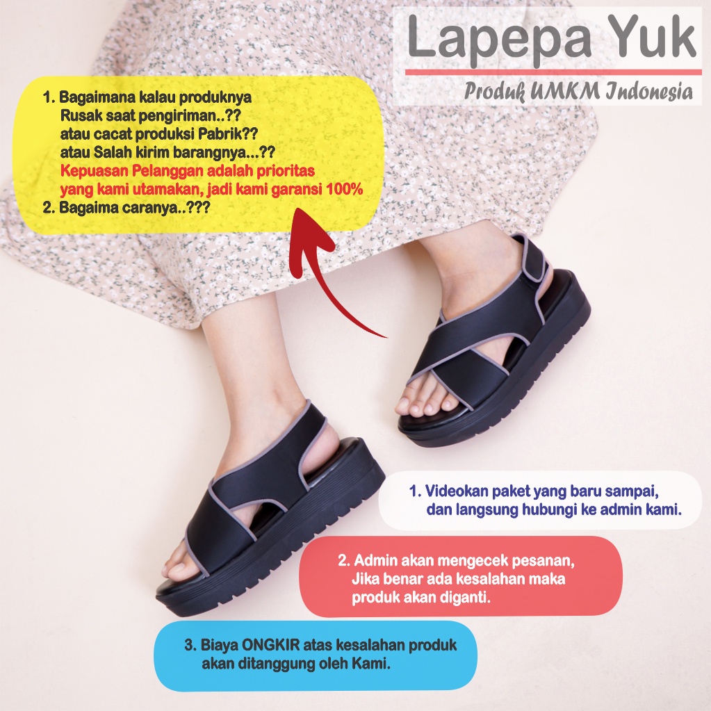 LAPEPA YUK -  Sepatu Sandal Wanita Wedges CLARIE Model Ban dua Tali Strap belakang Hak Tinggi Sole 4 cm Spatu Sendal Gunung Cewek  Size 36 37 38 39 40 Warna BLACK Hitam Black Cewe Kekinian Premium Terbaru Shoes Ori Original Mall Official Store Promo