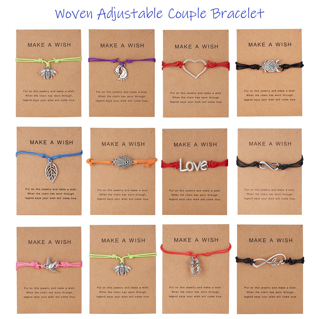 Wish Gelang Persahabatan Tali Adjustable Dengan Charm Hati Untuk Priawanita