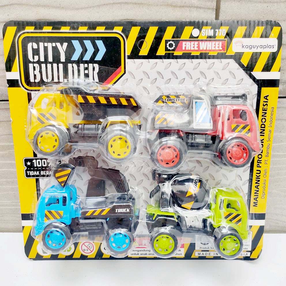 City Builder 4in1 Mainan Mobil Konstruksi Truk Excavator Molen Bor