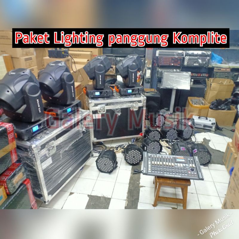 Paket Lighting panggung komplite Rinciannya SBB: Moving head Beam 230w 4unit + hardcase, 8 unit Parl