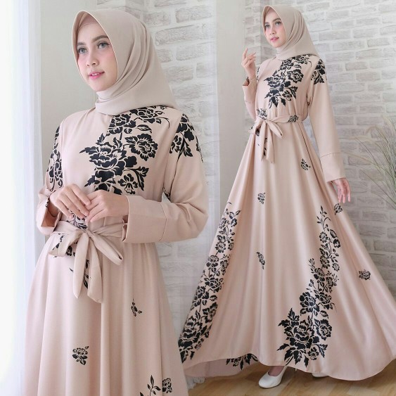 maxi maxmara ria cream fashion wanita gamis dres baju muslim