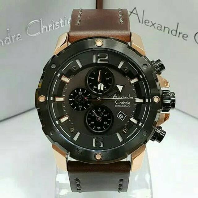 New Jam Tangan Pria Alexandre Christie Original Ac6410 Rosegold Brown