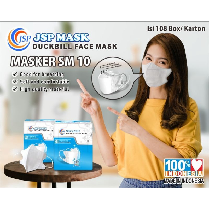 COD√Masker duckbill putih mask duckbil jsp earloop nonhijab box medis kesehatan surgical face mask