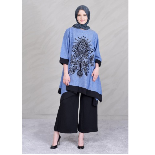 Fifi FASHION Tunik Tangan 3/4 Printing Beludru Kombinasi Warna - Arimbi