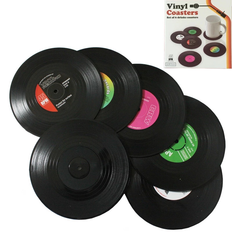 [1 Pc Pack Round Vinyl Record Table Mats For Drink] [Heat-resistant Non Slip Creative CD Cup Mat ]