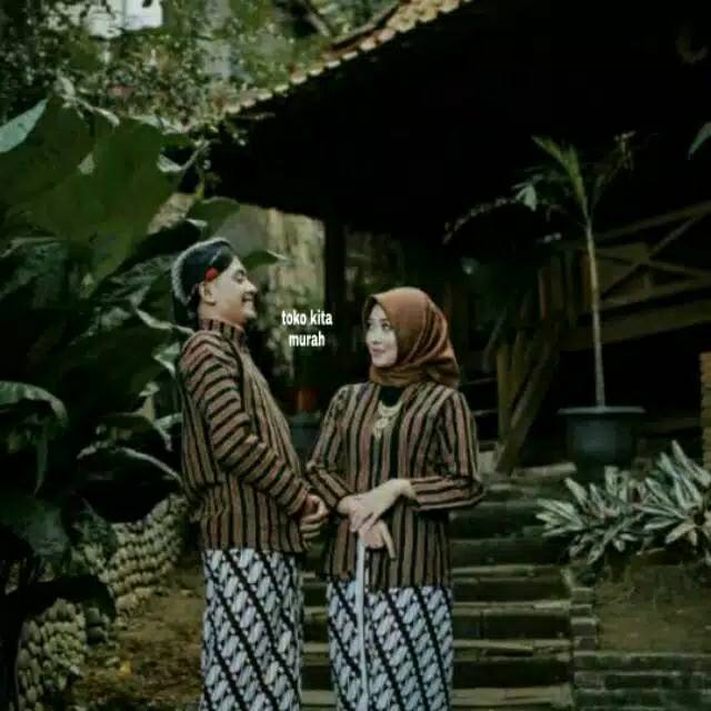 Baju Surjan Lurik+Kebaya +Blangkon / Baju Adat Jawa Khas Jogja Solo / Baju  Coupel Lurik/Set couple