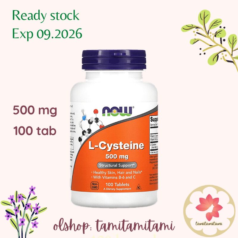 Now L-Cysteine 500 mg for Healthy Hair and Nails 100 Tablet