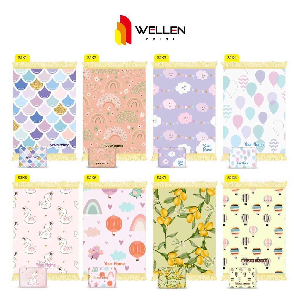 WELLEN PRINT - Sajadah custom print nama / cetak sajadah dan pouch ukuran kecil untuk anak-2