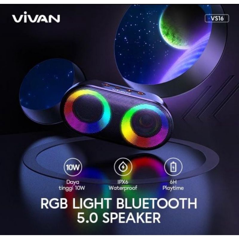 speaker bluetooth TWS Vivan VS16 Lampu LED RGB TWS MEGA BASS SPEAKER
