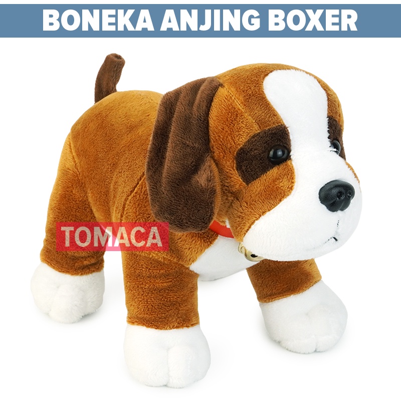 Boneka Hewan Anjing Ras Boxer Coklat Puppies Dog Doll Stuffed Plushy
