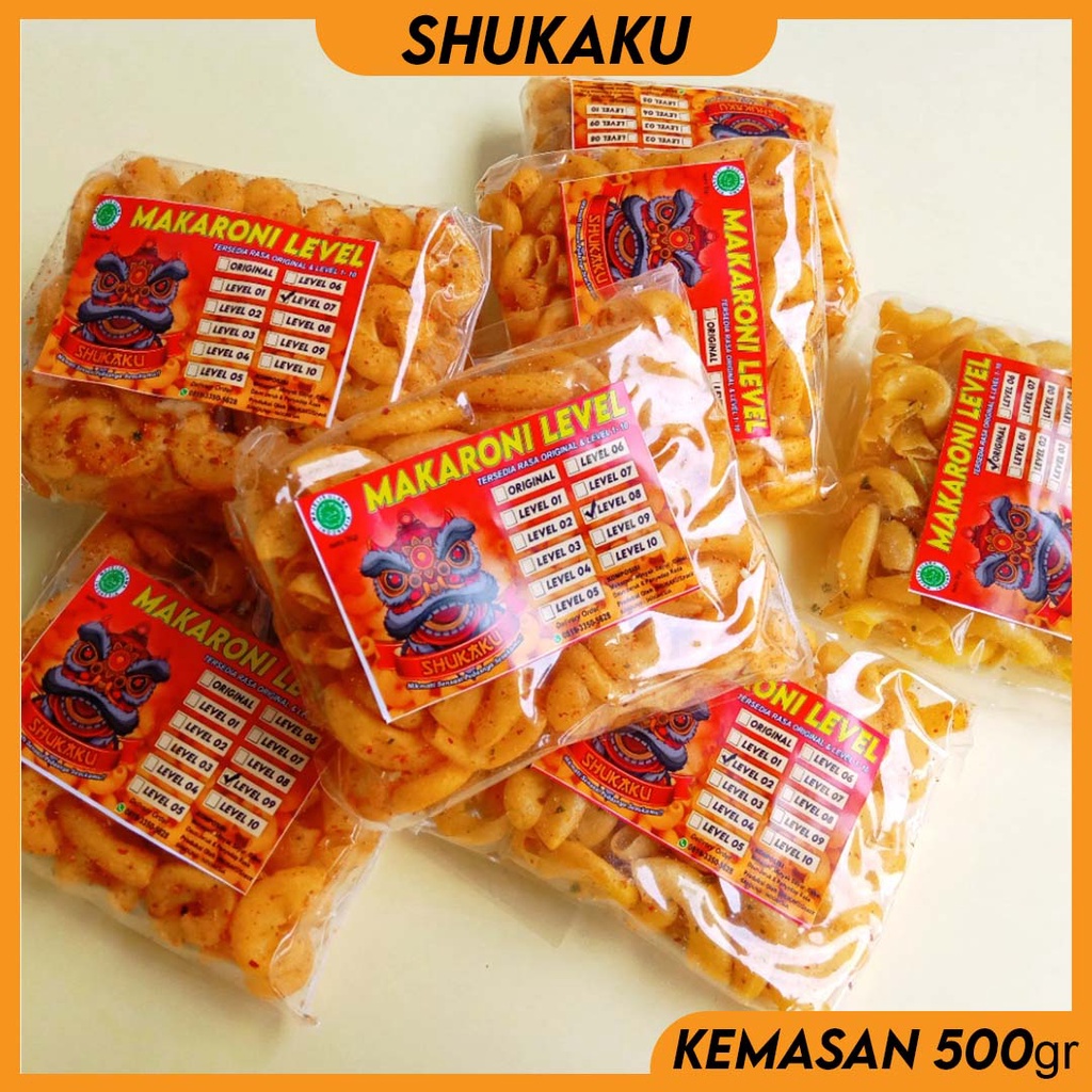 

SHUKAKU Makaroni Level Rasa Pedas Level 10 Kemasan 500gram isi 12pcs