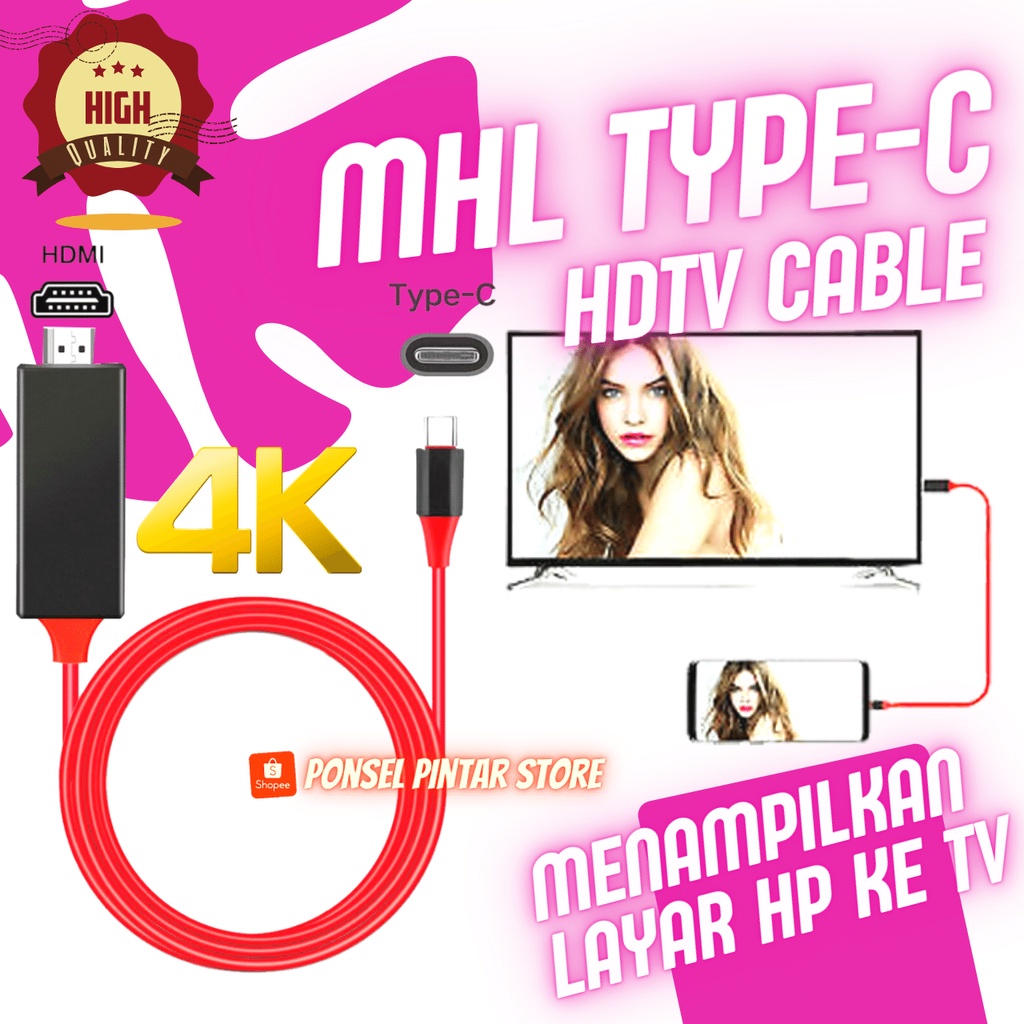 [COD] (ANTI LAG) Kabel MHL Type C to HDMI, Hubungkan HP Android Ke TV Tabung LED/LCD