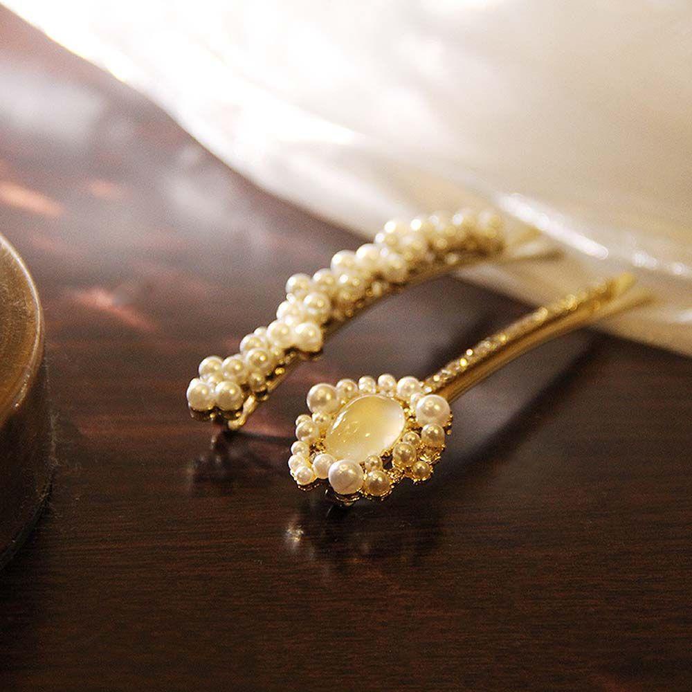 Agustina Berlian Imitasi Klip Rambut Gadis Mewah Kristal Mutiara Memperbaiki Pinggiran Jepit Hiasan Kepala Pearl Barrette Pin Berlian Imitasi Permata Hijau Gaya Korea