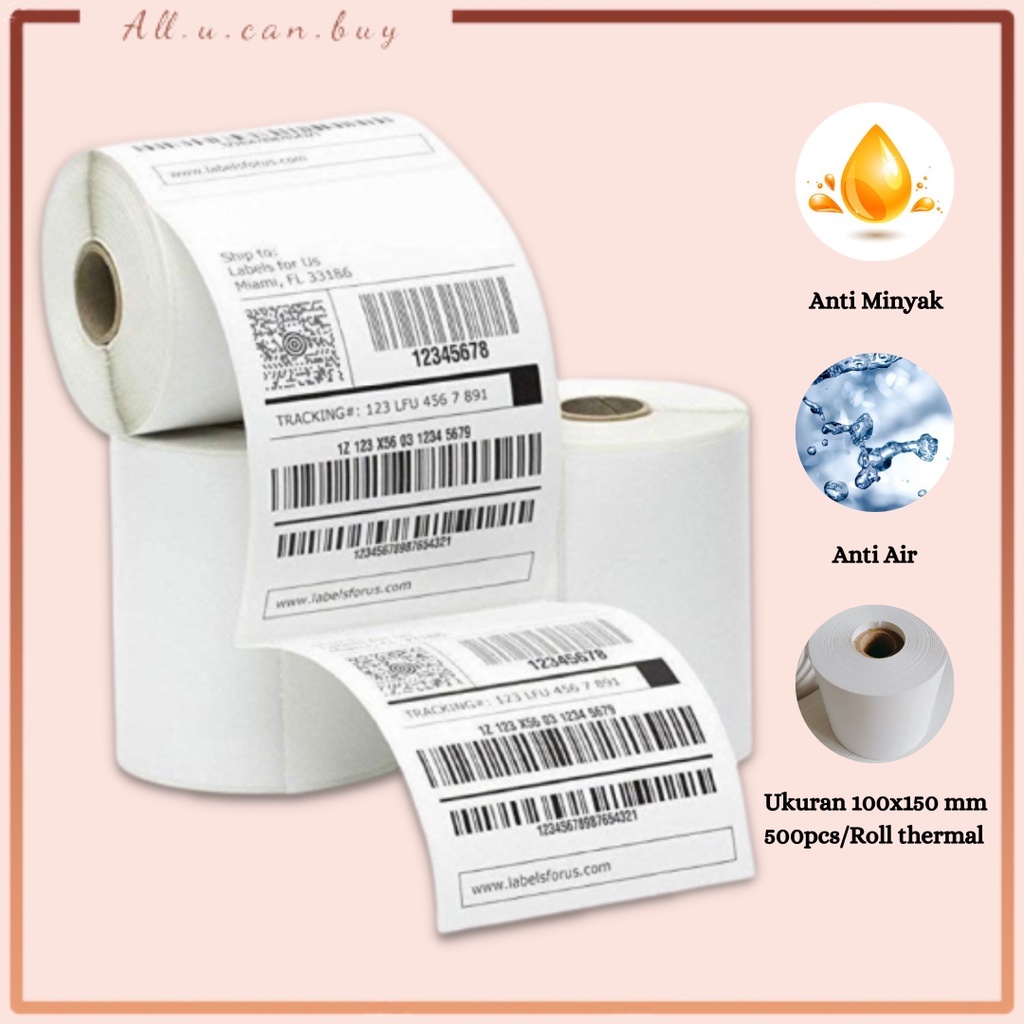 

Isi 500PCS Kertas Thermal Label Barcode 100x150 mm 10X15CM Ukuran A6