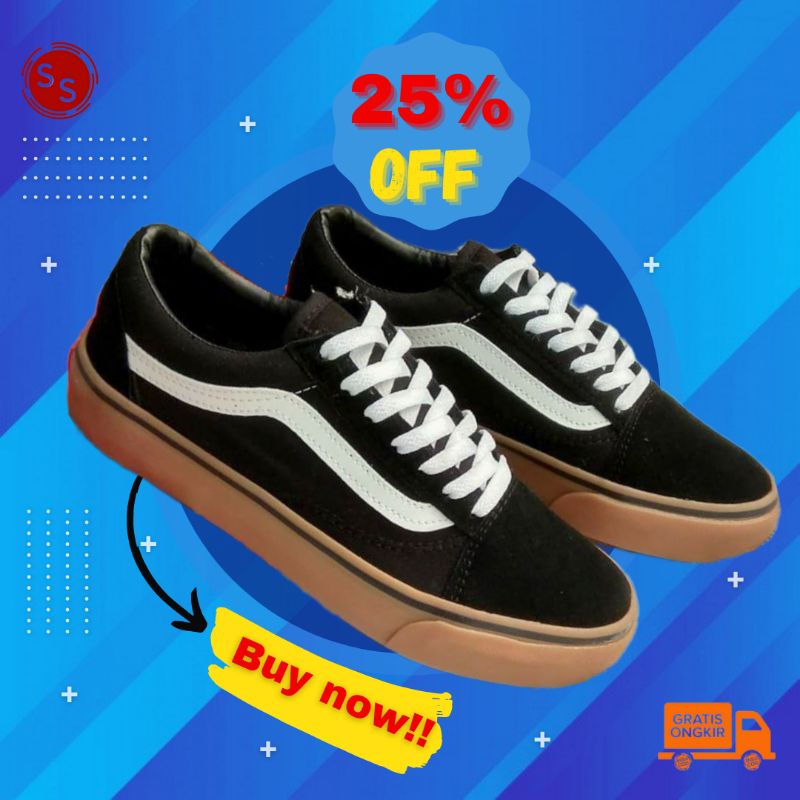Sepatu Sneakers  Vans Old Skool Classic Hitam Pria Wanita Tali Putih ORI Premium Murah Original Cod