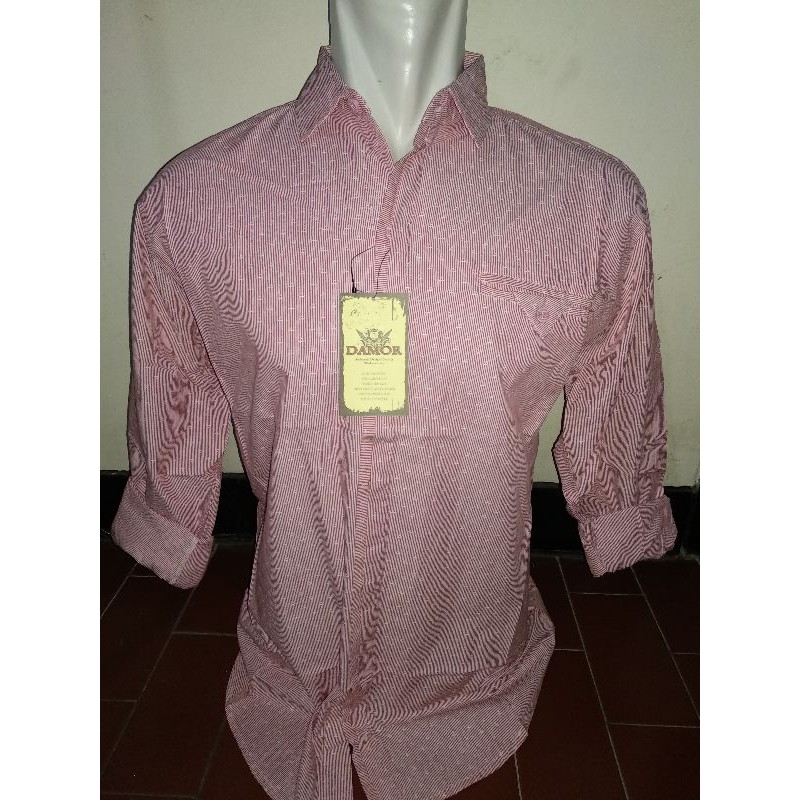 Kemeja Pria Panjang Katun Warna Merah Muda DAMOR ORIGINAL Bahan BAGUS Dingin Nyaman Dipakai