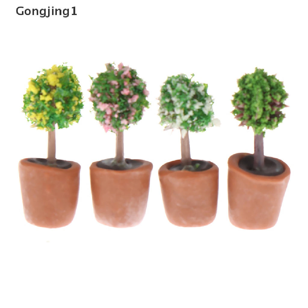 Gongjing1 4Pcs Miniatur Pot Tanaman Hijau Skala 1: 12 Untuk Dekorasi Rumah Boneka