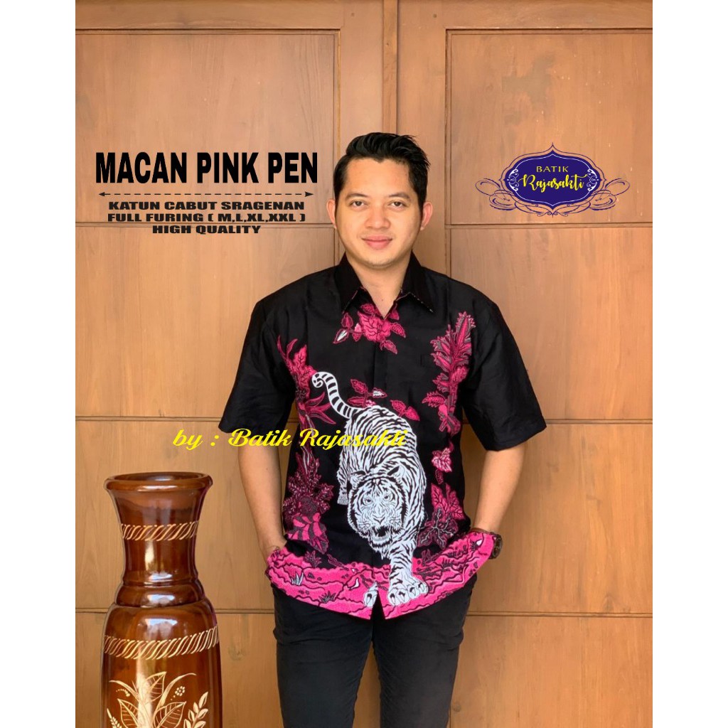 MACAN PINK 2 Kemeja Batik Pria Lengan Panjang Katun Halus FULL FURING Rajasakti