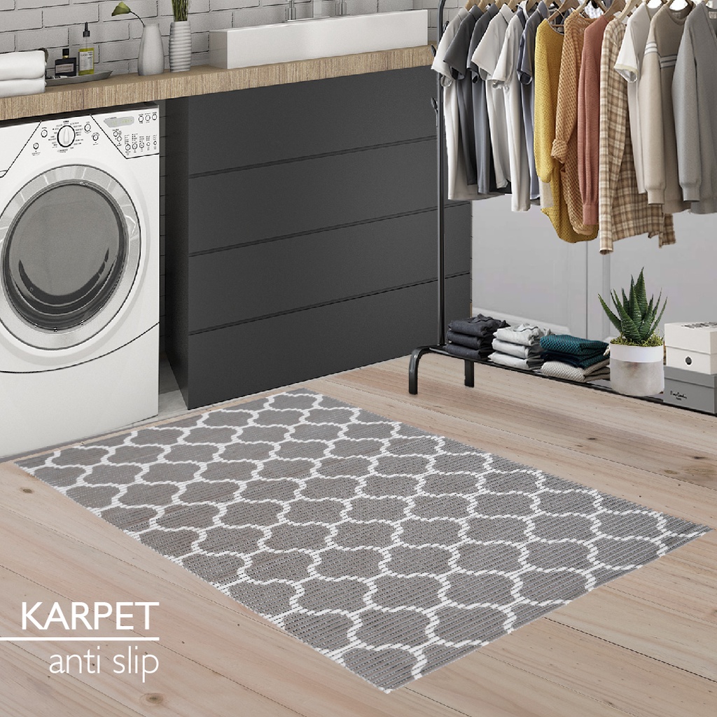 Tikar Busa PVC Kamar Mandi, Anti Slip, Keset Pintu, Tikar dapur bersih Jual Permeter-Rantai Abu Muda